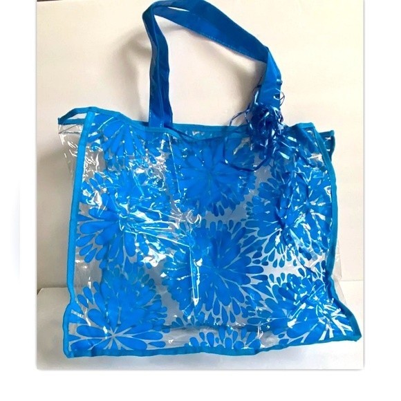 Transparent PVC Tote Shoulder Bag Shopping Handbag Travel Beach Bag Blue - Picture 6 of 9